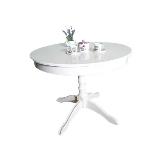 Masă rotundă extensibilă, cu blat detașabil, din lemn, 100/140 cm, alb picture - 2