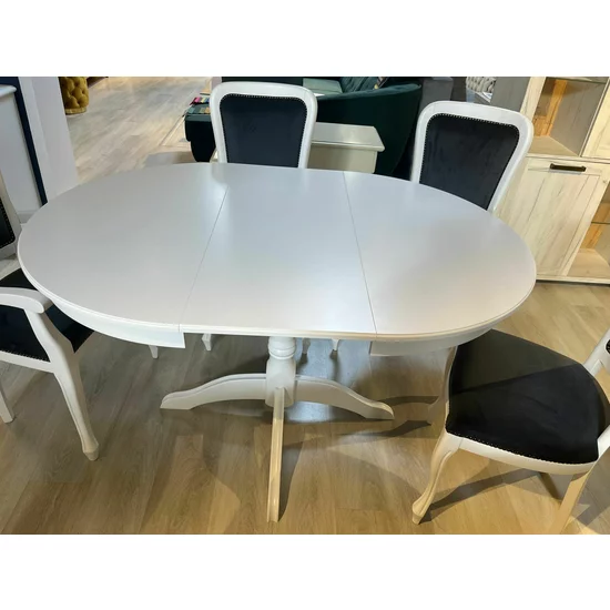Masă rotundă extensibilă, cu blat detașabil, din lemn, 100/140 cm, alb picture - 5