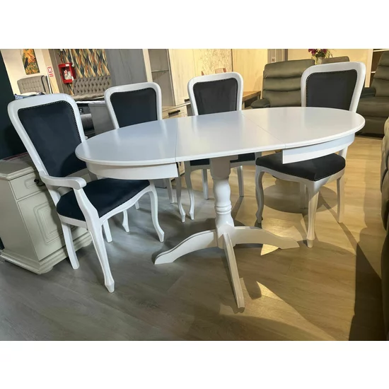 Masă rotundă extensibilă, cu blat detașabil, din lemn, 100/140 cm, alb picture - 6