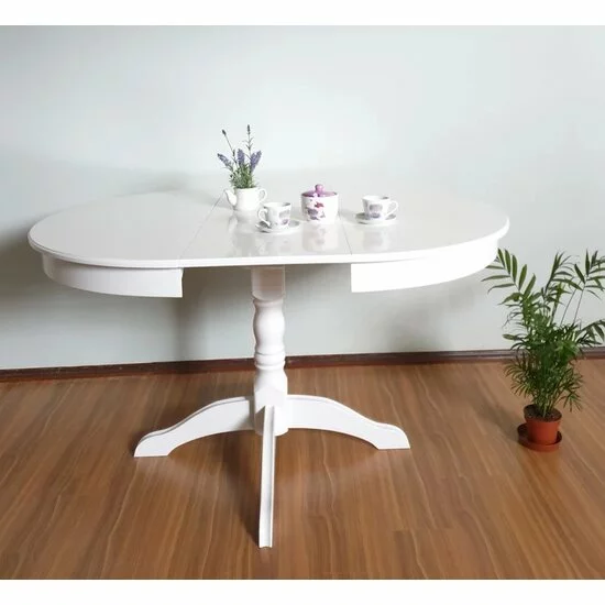 Masă rotundă extensibilă, cu blat detașabil, din lemn, 100/140 cm, alb picture - 4