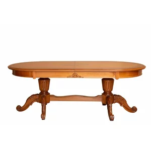 Masă sufragerie extensibilă Milly din lemn masiv fag, panel și MDF, furniruită cu furnir de nuc, 2.30–3.07 m