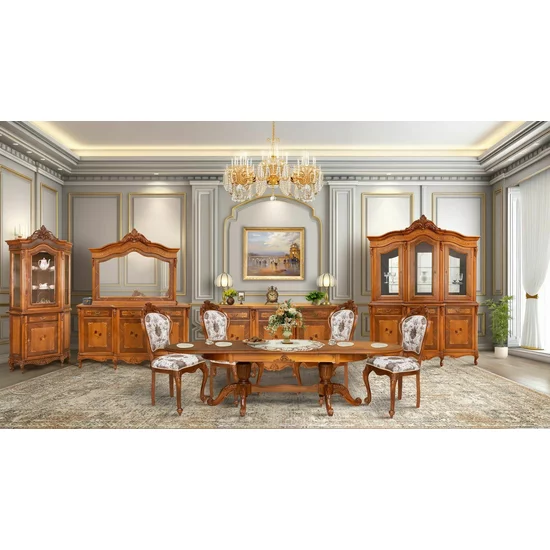 Masă sufragerie extensibilă Milly din lemn masiv fag, panel și MDF, furniruită cu furnir de nuc, 2.30–3.07 m picture - 4