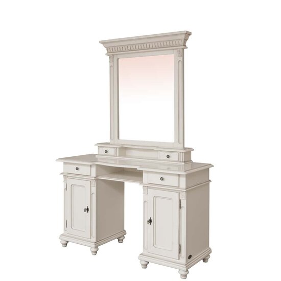Masă de toaletă Floris, design clasic, lemn masiv și MDF, 134x50x78 cm, crem patinat picture - 2