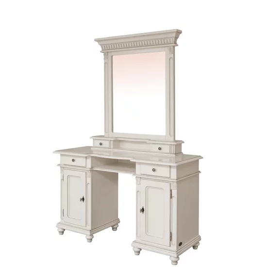 Masă de toaletă Floris, design clasic, lemn masiv și MDF, 134x50x78 cm, crem patinat picture - 2