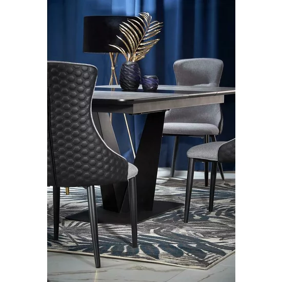 Masă Vinston extensibilă, blat rezistent și picioare solide, material MDF lăcuit și HPL, 180-230x95x76 cm, negru-gri picture - 8