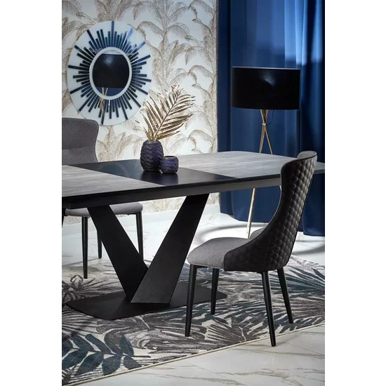 Masă Vinston extensibilă, blat rezistent și picioare solide, material MDF lăcuit și HPL, 180-230x95x76 cm, negru-gri picture - 9