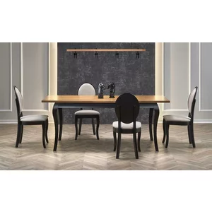 Masă Windsor extensibilă, blat MDF furnir stejar, picioare lemn masiv, 160-240x90x76 cm, stejar-negru