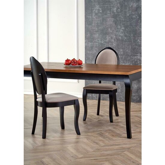 Masă Windsor extensibilă, blat MDF furnir stejar, picioare lemn masiv, 160-240x90x76 cm, stejar-negru picture - 4