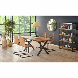 Masă Xavier, extensibilă, lemn masiv și metal, 160-250x90x76 cm, stejar