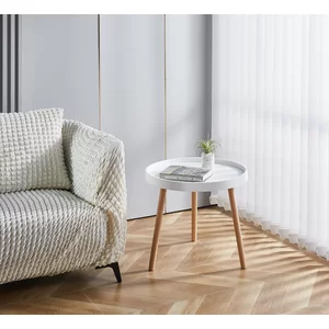 Măsuță de cafea Buzz, design minimalist și modern, blat rotund și cadru stabil, 49.5x44.5 cm, alb/gri