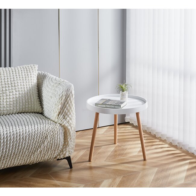 Măsuță de cafea Buzz, design minimalist și modern, blat rotund și cadru stabil, 49.5x44.5 cm, alb/gri