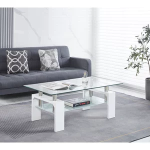 Măsuță de cafea Dalila, blat din sticlă securizată și cadru MDF, design modern, 110x60x45 cm, alb