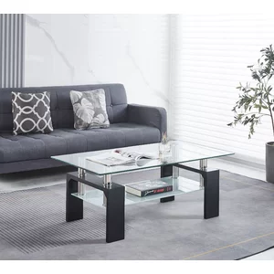 Măsuță de cafea Dalila, blat din sticlă securizată și cadru MDF, design modern, 110x60x45 cm, negru