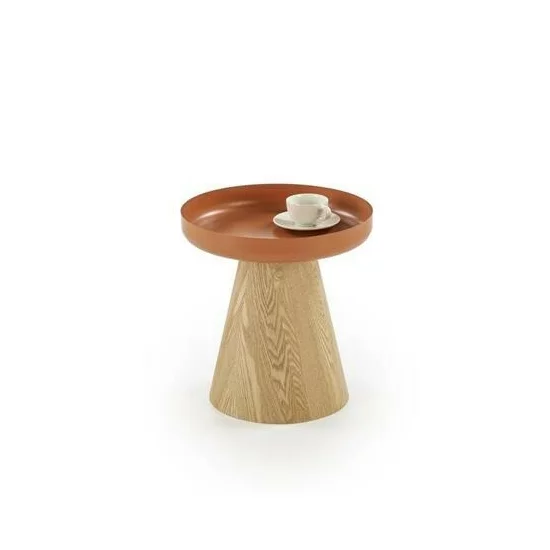 Măsuță de cafea Gina, blat rotund MDF lăcuit, structură lemn masiv, 40x42 cm, maro / verde picture - 2