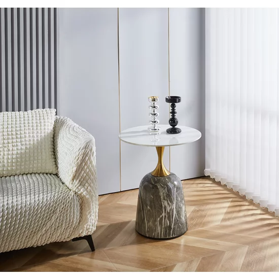 Măsuță de cafea Kojak, design rotund, blat MDF cu efect marmură și picioare metalice, 50x50x58.5 cm, gri picture - 2