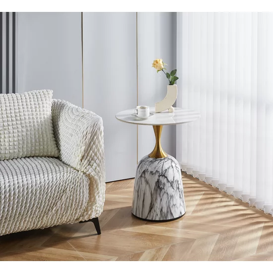 Măsuță de cafea Kojak, design rotund, blat MDF cu efect marmură și picioare metalice, 50x50x58.5 cm, gri picture - 3