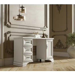 Masă de toaletă Idento TOL, design clasic cu 2 dulapuri și 2 sertare, PAL și MDF, 120,5x41,5x71 cm, alb alpin