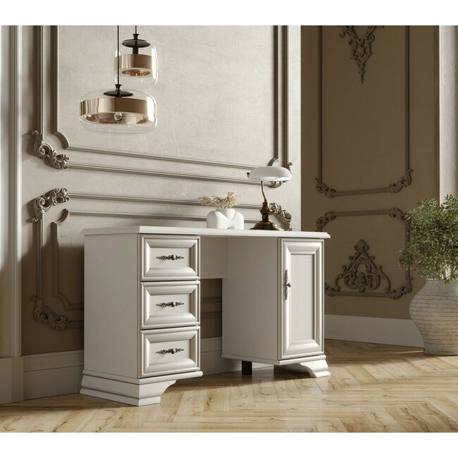 Masă de toaletă Idento TOL, design clasic cu 2 dulapuri și 2 sertare, PAL și MDF, 120,5x41,5x71 cm, alb alpin