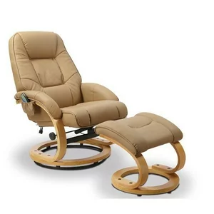Fotoliu Matador electric cu taburet, funcție masaj și încălzire, piele ecologică, 71x76x103 cm, bej