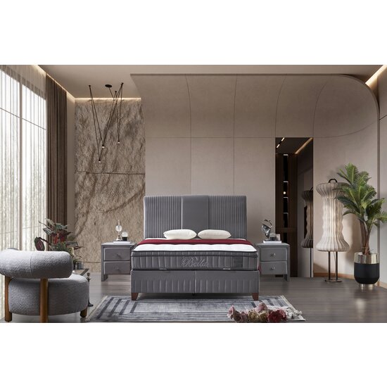 Noptieră Bella, design elegant, tapițerie catifelată, structură compactă, finisaj premium, gri picture - 3