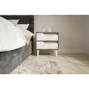 Noptieră cu două sertare Wood, spațiu depozitare, structură PAL melaminat + MDF, 50x53x40 cm, personalizabil