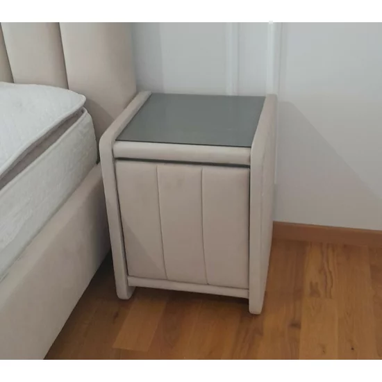 Noptieră Fancy, bej - 47.5x59.5x45.5 cm, design modern, tapițată cu stofă, PAL și sticlă picture - 3