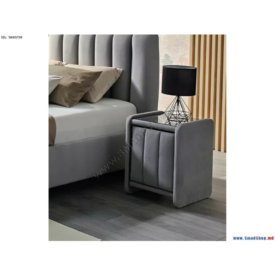 Noptieră Fancy, gri - 47.5x59.5x45.5 cm, design modern, tapițată cu stofă, PAL și sticlă picture - 3