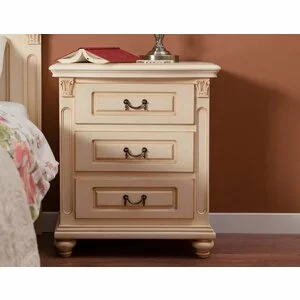 Noptieră Floris, 1 sertar, finisaj elegant, lemn masiv și MDF, 60x42x68 cm, crem patinat