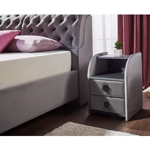 Noptieră Frankfurt, cu 2 sertare, tapițată stofă, PAL melaminat, 42x58x41 cm, gri