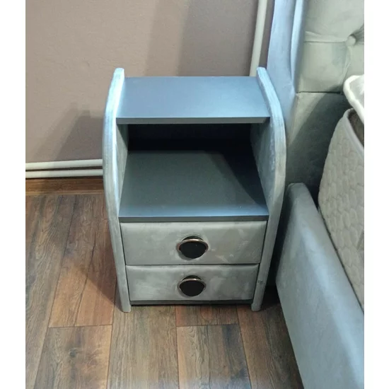 Noptieră Frankfurt, cu 2 sertare, tapițată stofă, PAL melaminat, 42x58x41 cm, gri picture - 3