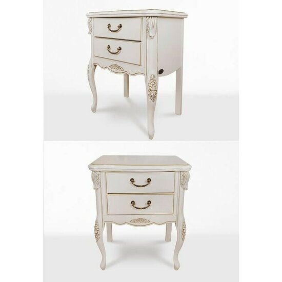 Noptieră Izabela, 2 sertare, structură lemn masiv sculptat manual, mânere baroc aurii, 60x43.7x72.6 cm, alb patinat picture - 2