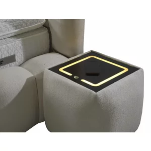 Noptieră Madonna tapițată cu stofa premium, inteligenta multifunctionala, iluminare LED tactil, incarcare wireless, culoare crem