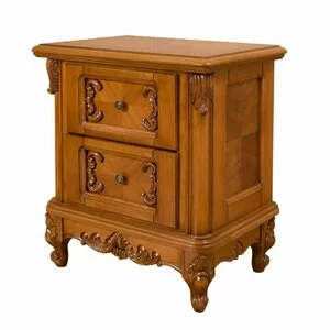 Noptieră Paris, design clasic + detalii sculptate, lemn masiv fag + MDF furniruit, 60x42x68 cm, nuc
