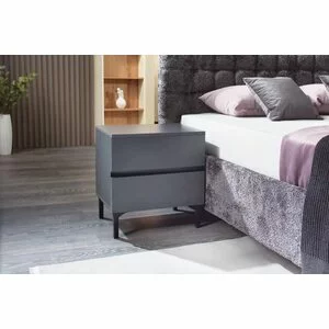 Noptieră Rio, gri/grafit - 44.5x35.5x39.5 cm, cu două sertare, din PAL