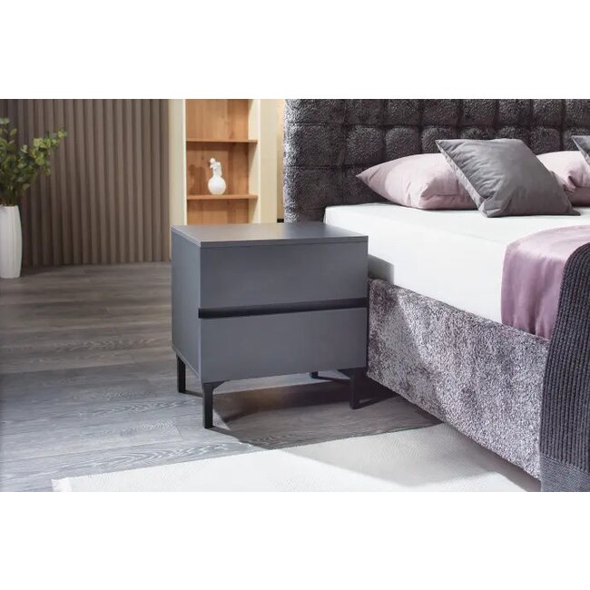 Noptieră Rio, gri/grafit - 44.5x35.5x39.5 cm, cu două sertare, din PAL