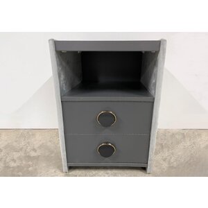 Noptieră Samba, cu 2 sertare, tapițată catifea, 42x41x58 cm, gri