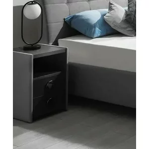 Noptieră Samba, gri - 42x41x58 cm cu doua sertare, tapițată catifea