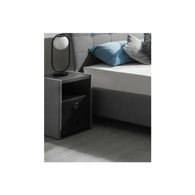 Noptieră Samba, gri - 42x41x58 cm cu doua sertare, tapițată catifea