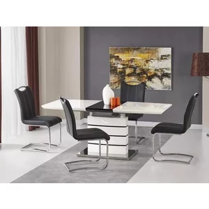 Masă Nord extensibilă, MDF lucios, design elegant, 140-180x80x76 cm, alb/negru