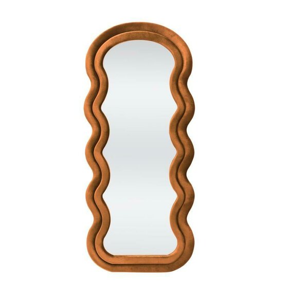 Oglindă de perete cu picioare Confetto, cadru catifea + MDF, montaj versatil, 160x70x3 cm, verde măsliniu / maro picture - 2