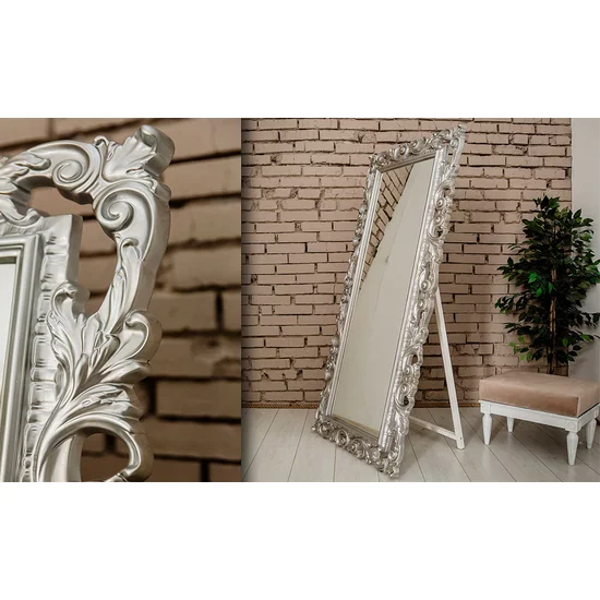 Oglindă Lara, design modern, MDF, 89.5x4x167.5 cm, alb, argintiu, auriu picture - 4