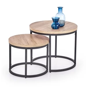 Set 2 măsuțe cafea Oreo, rotunde, PAL melaminat, 53x45 cm, stejar San Remo