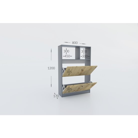 Pantofar Bristol 2D, 2 uși rabatabile, structură PAL melaminat, spațiu depozitare optim, 120x80x17 cm, Alb picture - 3