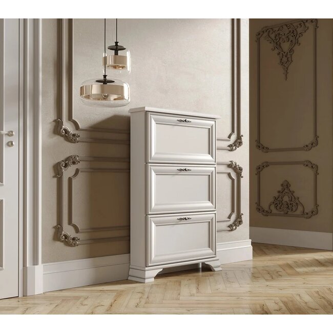 Pantofar Idento TUMBA SFB3B, model vertical cu 3 sertare, PAL și MDF, 80x19,5x123 cm, alb alpin