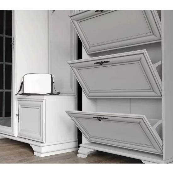 Pantofar Idento TUMBA SFB3B, model vertical cu 3 sertare, PAL și MDF, 80x19,5x123 cm, alb alpin picture - 3