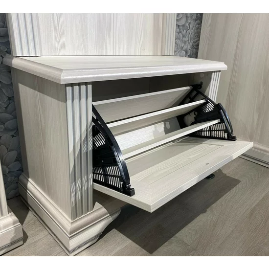 Pantofar White 1D, sertare spațioase și design compact, MDF și PAL melaminat, mânere metalice, 73x51x30 cm, frasin alb/pin argintiu picture - 2