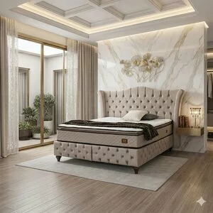 Pat  Adel cu saltea Gratis, crem - 160x200 cm, design elegant, confort premium, structură rezistentă