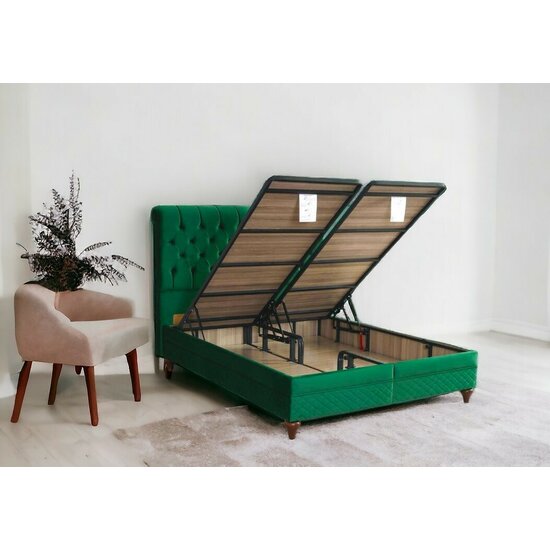 Pat Amna, capitonare elegantă, ladă mare de depozitare, structură robustă, stofă tip catifea, 180x200 cm, verde picture - 2