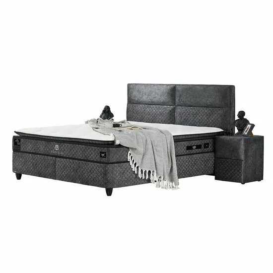 Pat Babylon, cu ladă de depozitare rabatabilă, cadru metalic și tapițerie, 160x200 cm, gri picture - 3