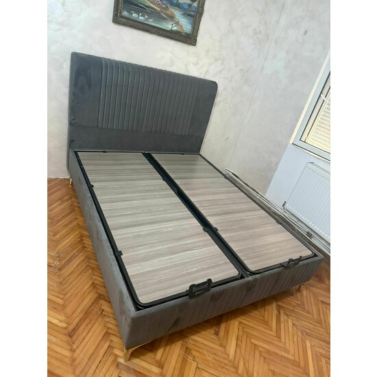 Pat Bari, cu ladă depozitare, tapițat, confort premium, 140x200 cm, gri picture - 2